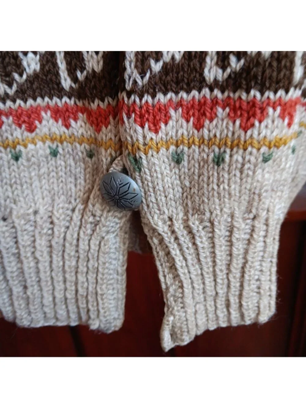 Vintage Medium Cardigan Sweater 1950's Nordic Fair Isle Wool Norwegian Knit